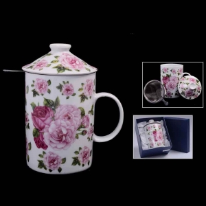 Mug Tapa Y Filtro Flores