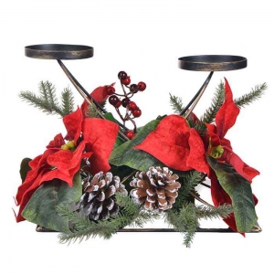 Portavela Doble Poinsettia Roja
